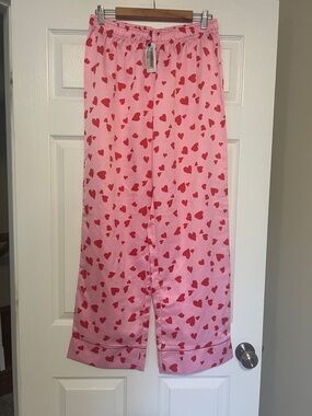 Nasty Gal Pink Pajama Bottoms with Red Heart Print